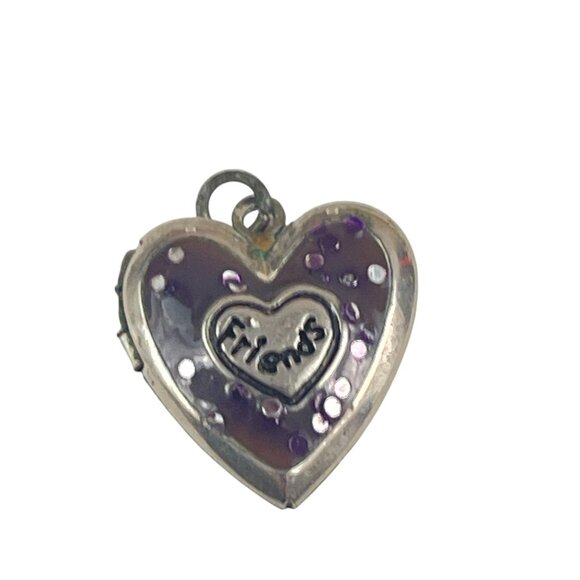 Heart-Shaped Silver & Purple "Friends" Locket Pendant With Polka Dots - Picture 1 of 7